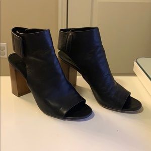 Vince Faye Black Leather Open Toe Booties